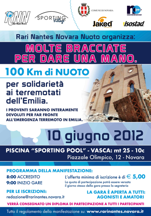 Molte bracciate per dare una mano. 100 Km di nuoto per solidarietà all?Emilia